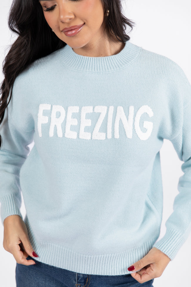 Always Freezing Blue Crew Neck Sweater SALE Sale For Cheap