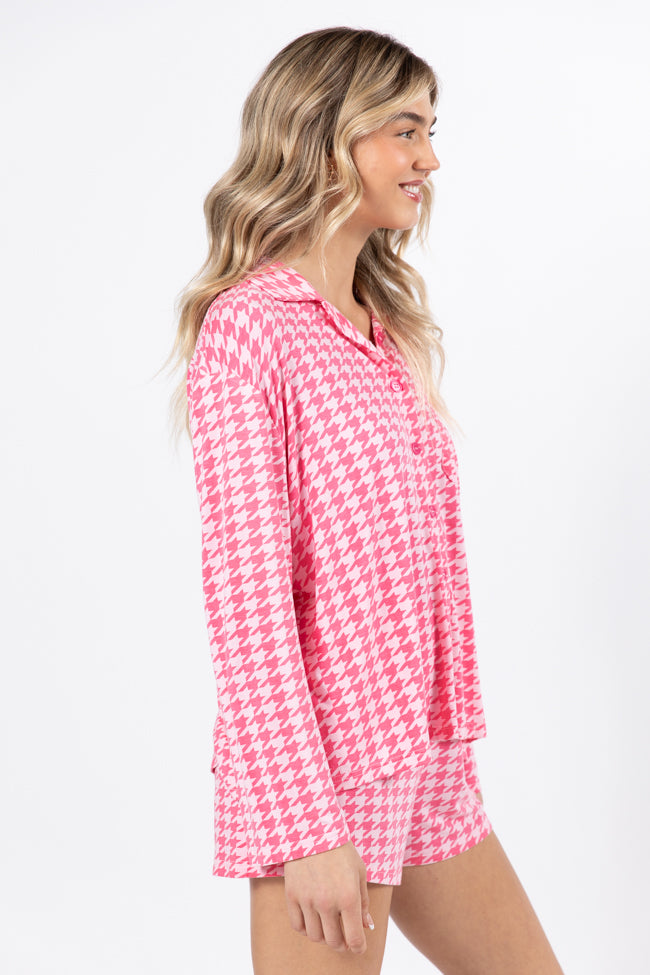 On A Cloud In Pink Houndstooth Pajama Set FINAL SALE Perfect Cheap Pice