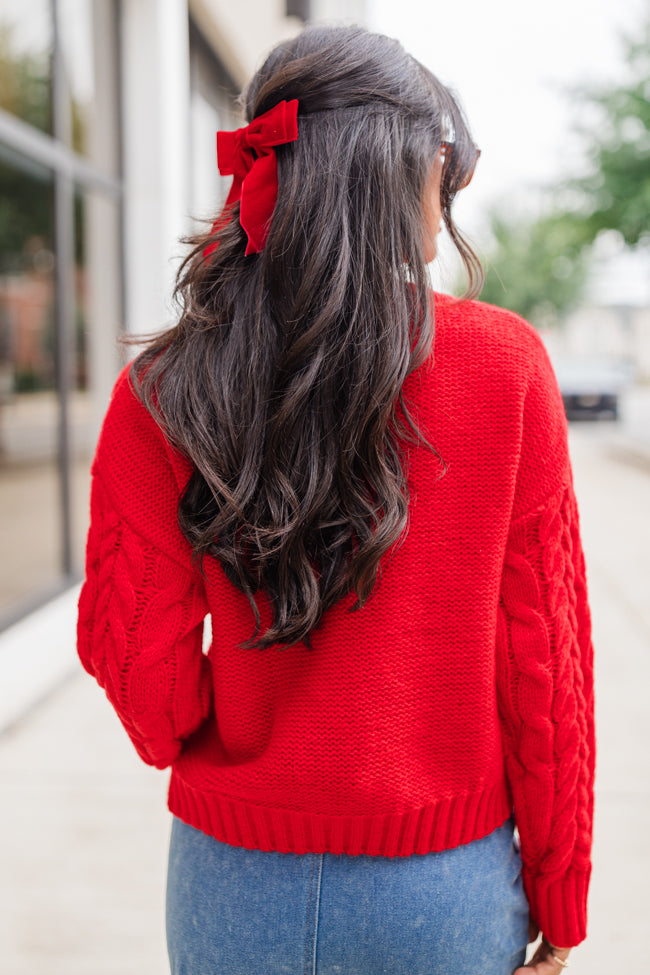 A Cozy Place Red Cable Knit Crew Neck Sweater Visit