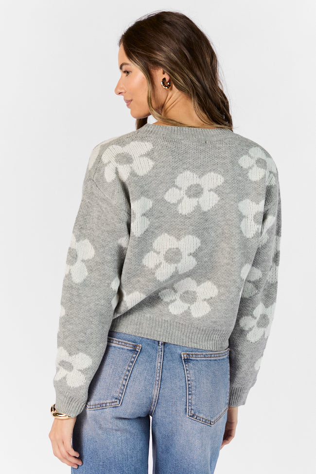 Get To Know You Heather Grey Floral Sweater Cheap Affordable