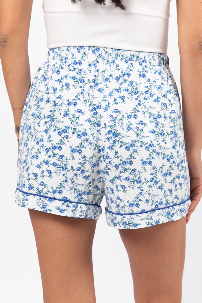 Under The Stars Blue Floral Pajama Shorts Discount Cheap