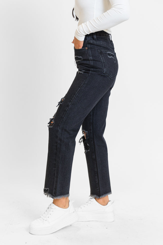 Megan Black Wash Distressed Straight Leg Mom Jeans Cheap Sale Reliable