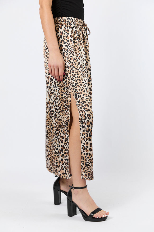 In The Wild Leopard Print Satin Maxi Skirt Discount Official Site