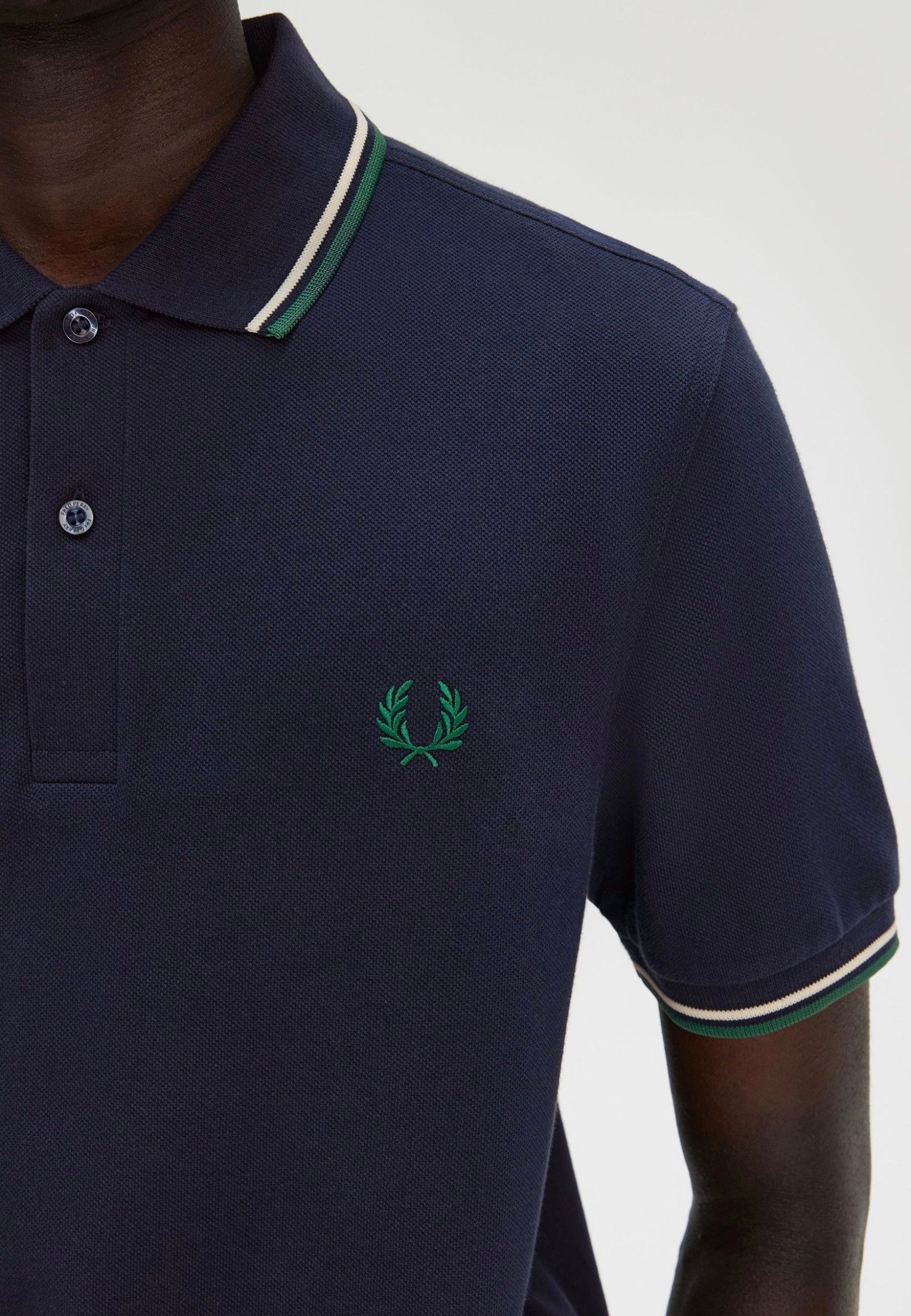 Fred Perry - Twin Tipped Dark Carbon/Light Ecru/Label Green - Polo Cheap Buy