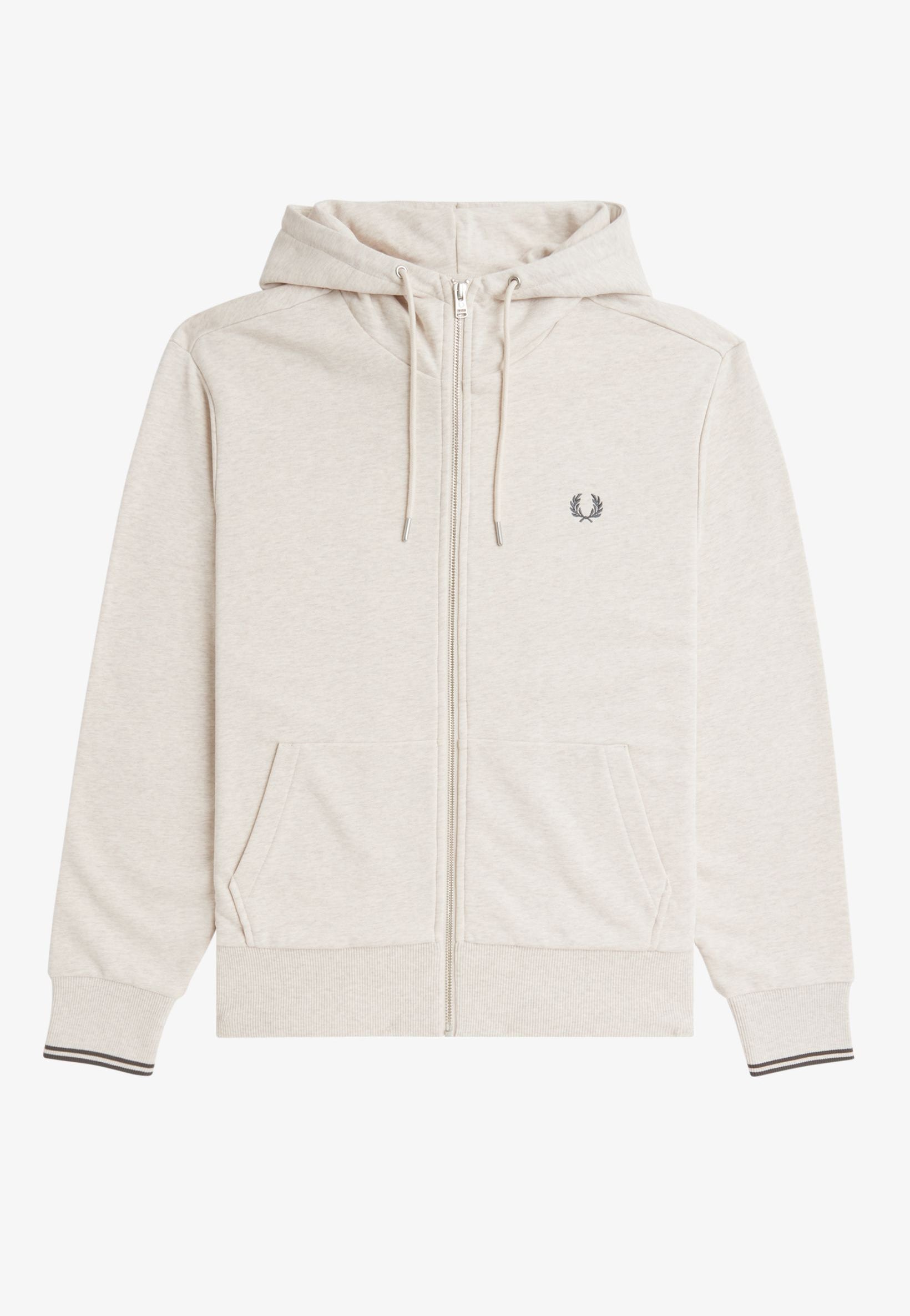 Fred Perry - Hooded Zip Through Porridge Marl/Anchor Grey - Zipper Latest Collections Online