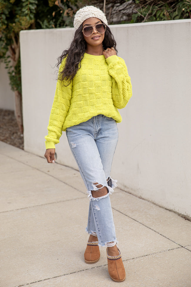 High Expectations Lime Woven Textured Sweater FINAL SALE Online Online Free Shipping