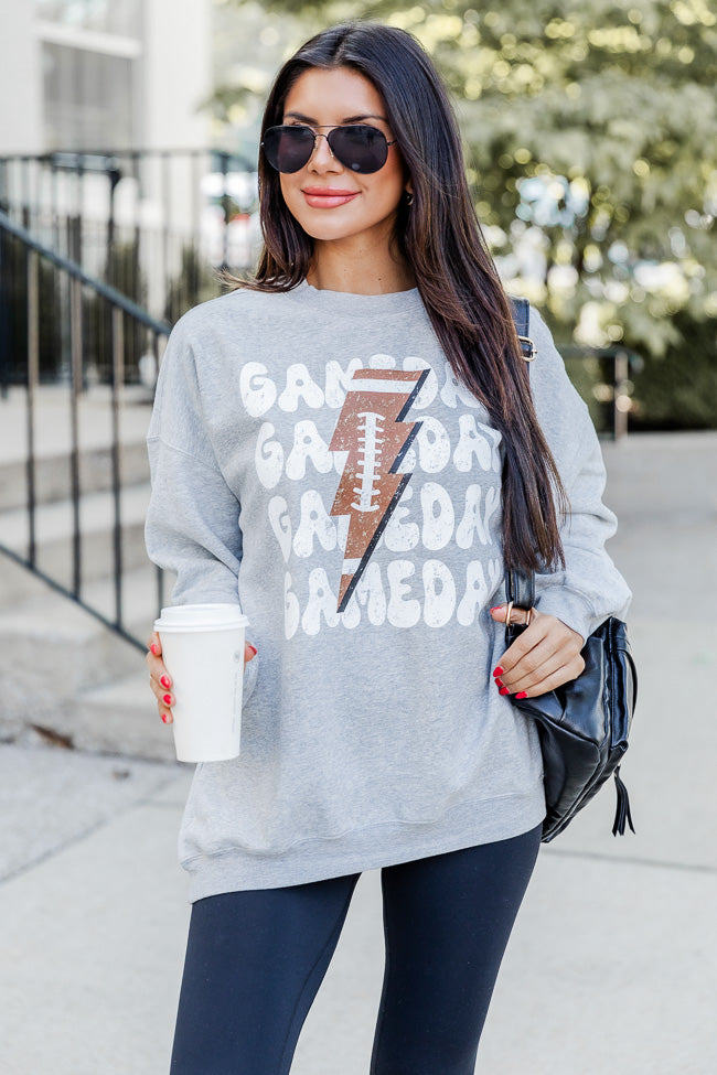 Gameday Football Grey Oversized Graphic Sweatshirt Cheap Sale Big Discount