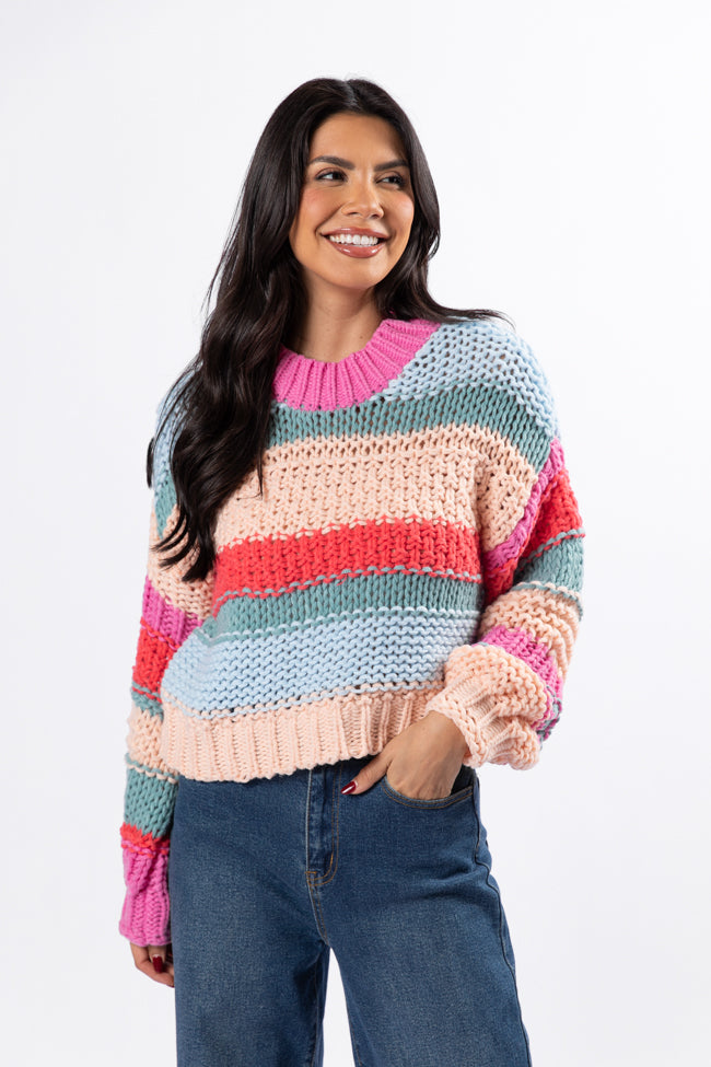 In Line Peach Multi Chunky Striped Sweater Outlet Store Locations