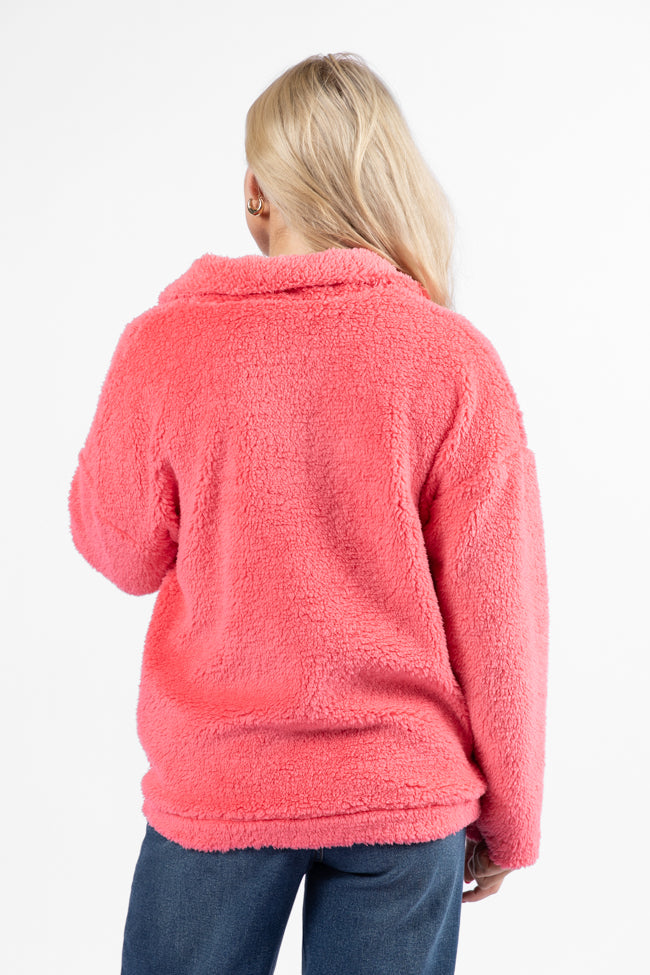 Stay Here Coral Sherpa Pullover SALE Outlet Low Shipping Fee