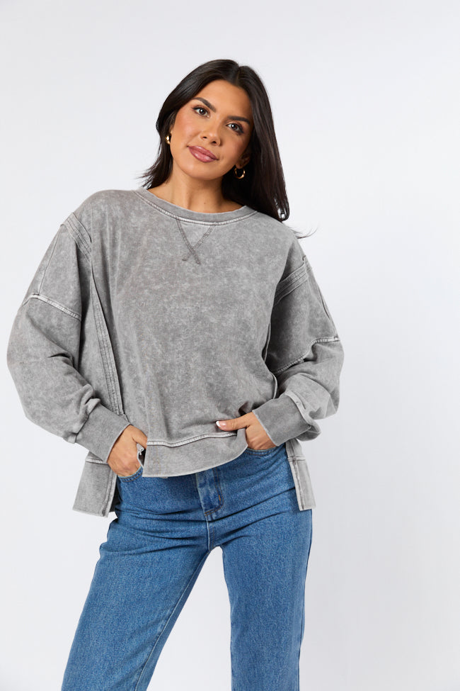 Around Town Charcoal Acid Wash Knit Pullover Cheap Sale Wiki