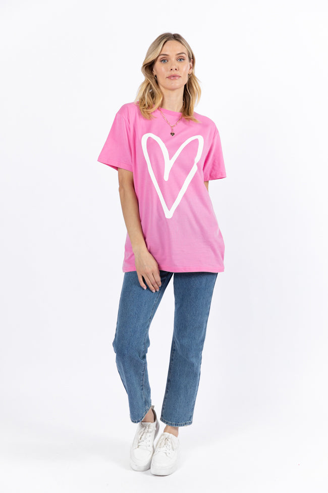 Heart Sketch Hot Pink Oversized Graphic Tee Very Cheap