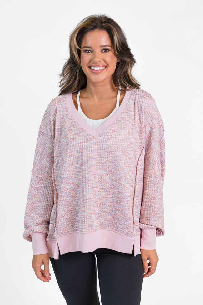 New To You Pink Oversized Multi Color Waffle Top FINAL SALE Free Shipping 2025 New