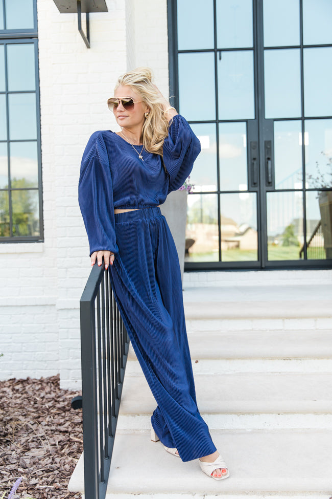 Tied With Invisible String Navy Plisse Two Piece Set FINAL SALE Finishline Sale Online