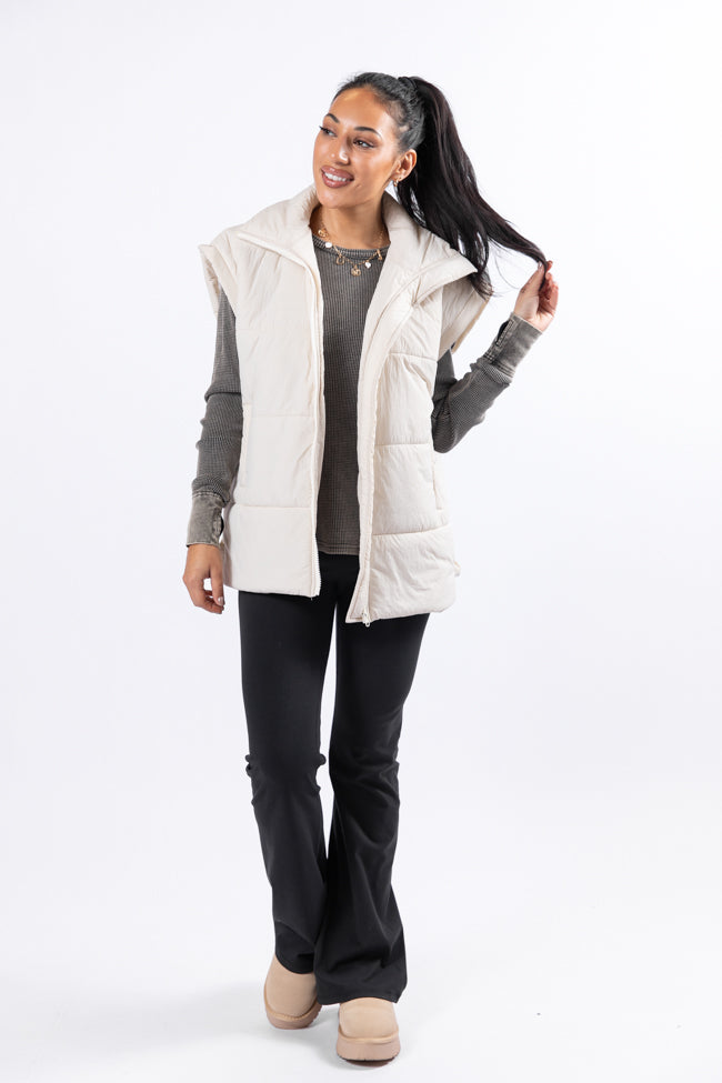 Best Bet Cream Oversized Puffer Vest Sale Affordable