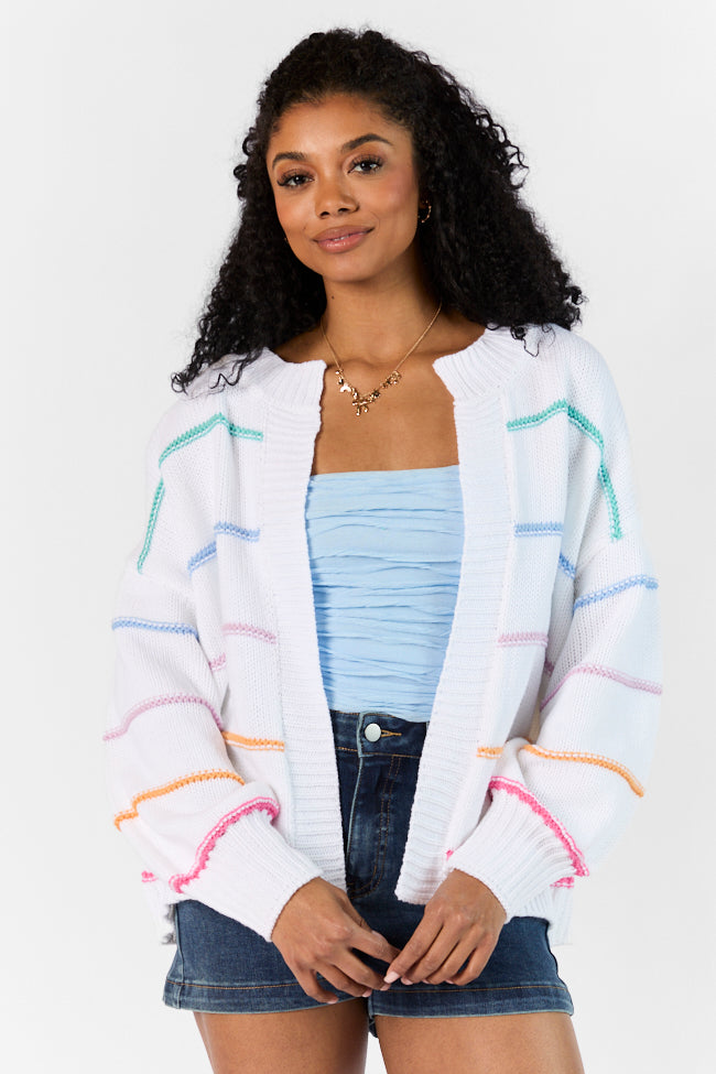 Dream Of Me Ivory Multi Color Trim Cardigan 100% Original Sale Online