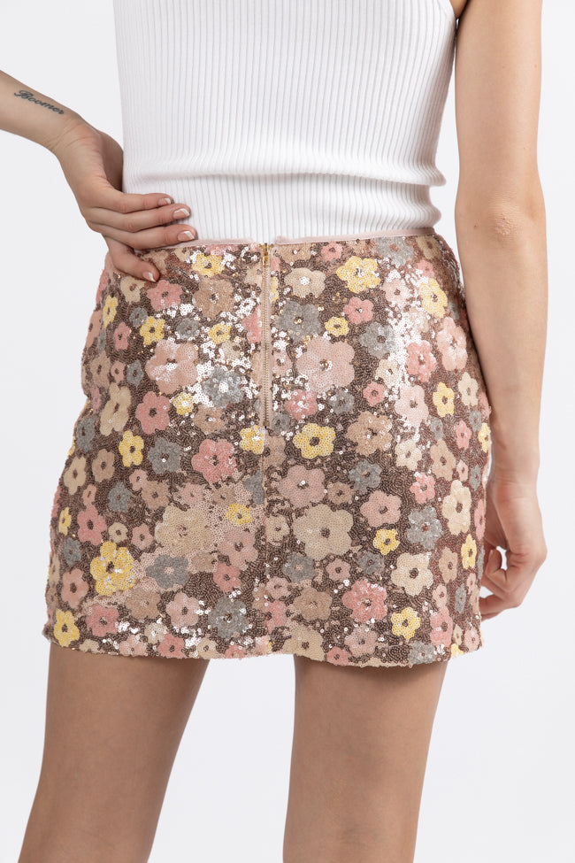 Night Of Nights Champagne Multi Sequin Floral Skirt FINAL SALE Online Online For Sale