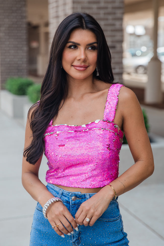 Go To Girl Pink Sequin Crop Tank SALE Clearance Order