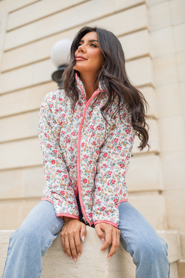 Field Of Florals Ivory and Pink Multi Quilted Floral Jacket Buy Cheap Largest Supplier