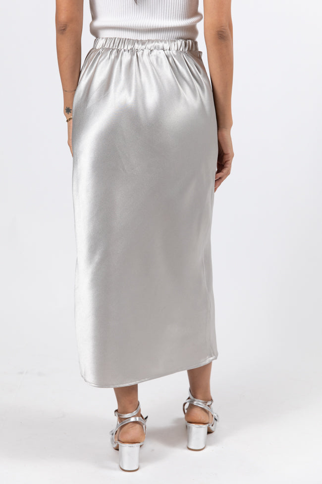 Love On The Brain Silver Satin Midi Skirt Buy Cheap Perfect