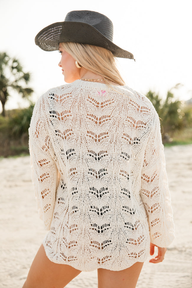 Saltwater Escape Cream Open Knit Scallop Detail Sweater 2025 New Sale Online