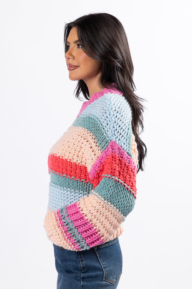 In Line Peach Multi Chunky Striped Sweater Outlet Store Locations