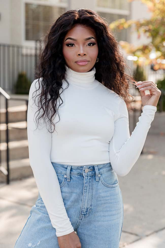 Feeling The Fun Ivory Turtleneck Bodysuit FINAL SALE Finishline Sale Online