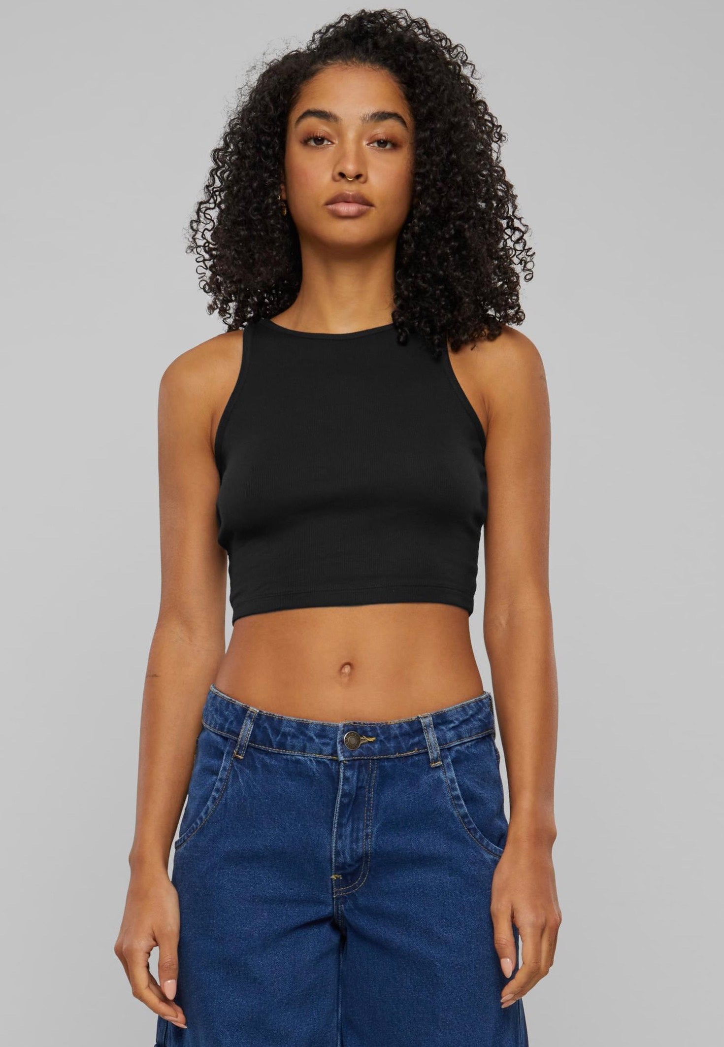 Urban Classics - Ladies Organic Cropped Rib Black - Top Original Online