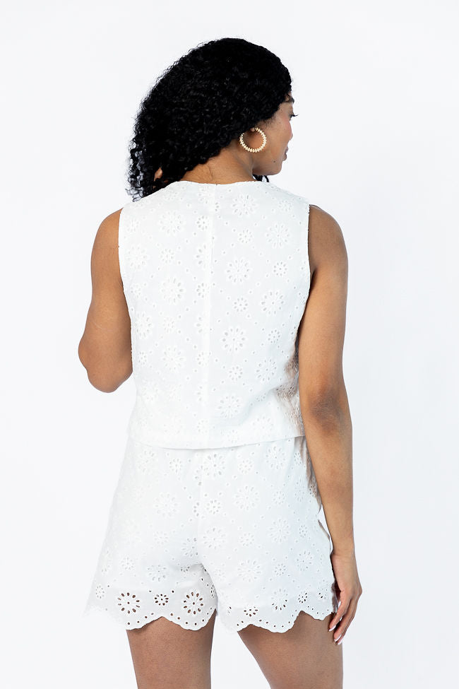 Ready, Set, Bloom White Eyelet Button Front Vest Cheap Pice Free Shipping