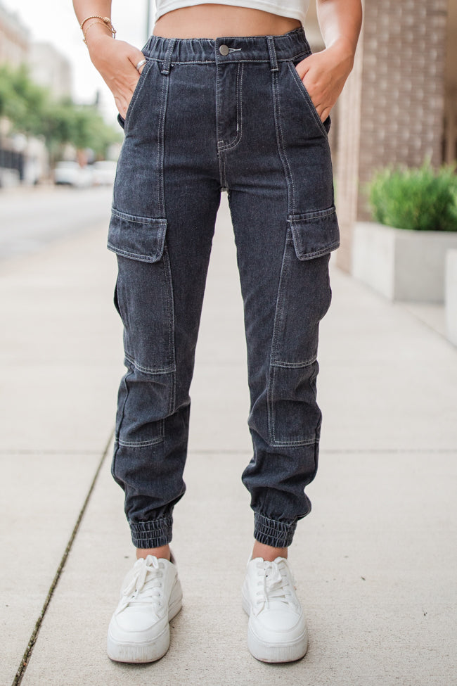 Isn't It Fun Washed Black Cargo Style Jeans FINAL SALE