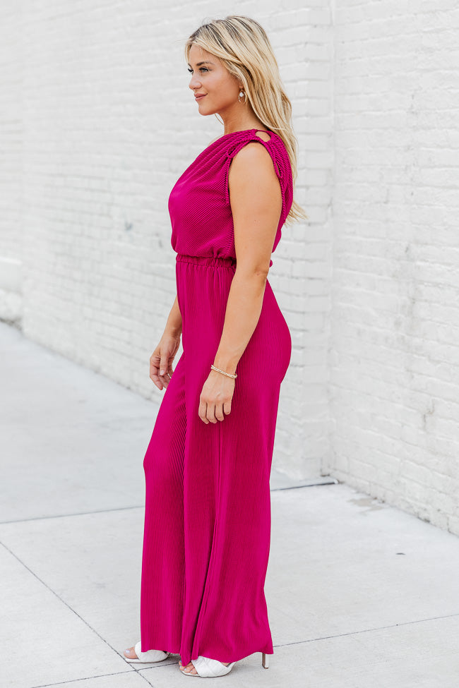 Believe Me Berry One Shoulder Plisse Jumpsuit FINAL SALE 2025 Sale Online