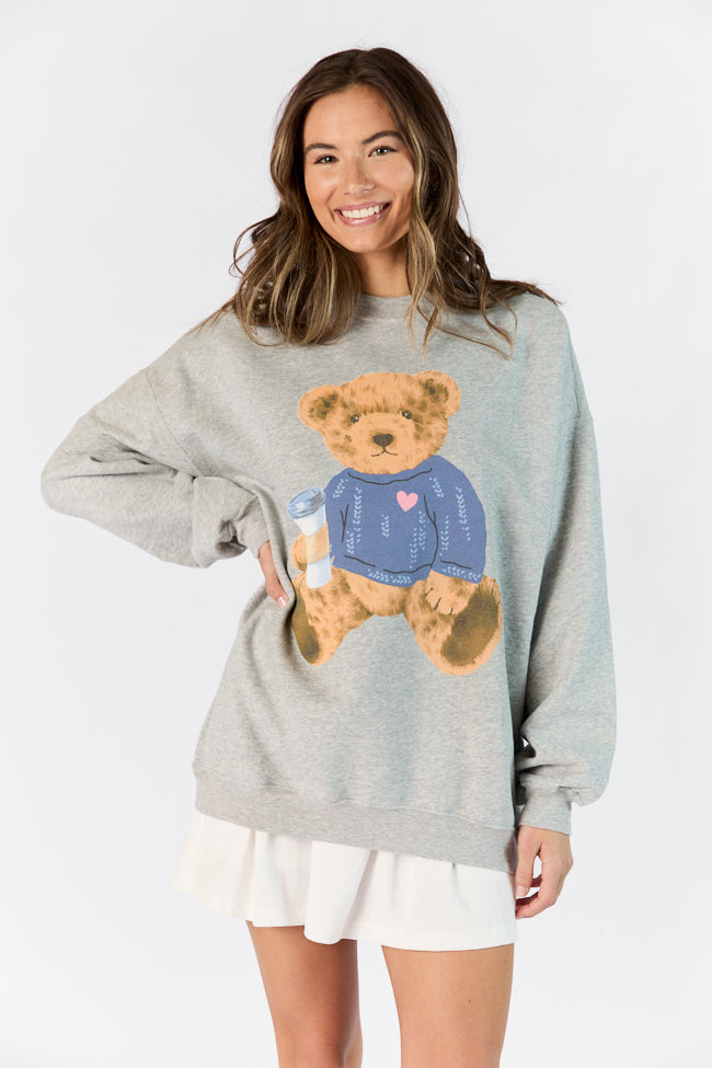 Vintage Teddy Bear Heart Sweater Light Grey Oversized Graphic Sweatshirt Outlet Deals