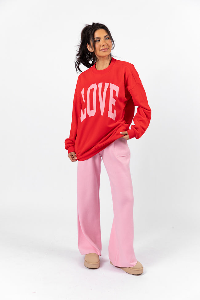 Love Block Red Oversized Graphic Sweatshirt Fashionable Online