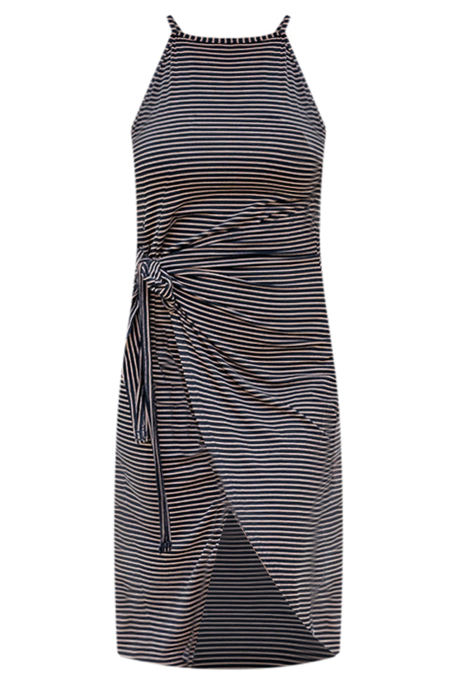 In A Dream State Black and Brown Striped Tank Tie Front Midi Dress FINAL SALE Shop Offer For Sale