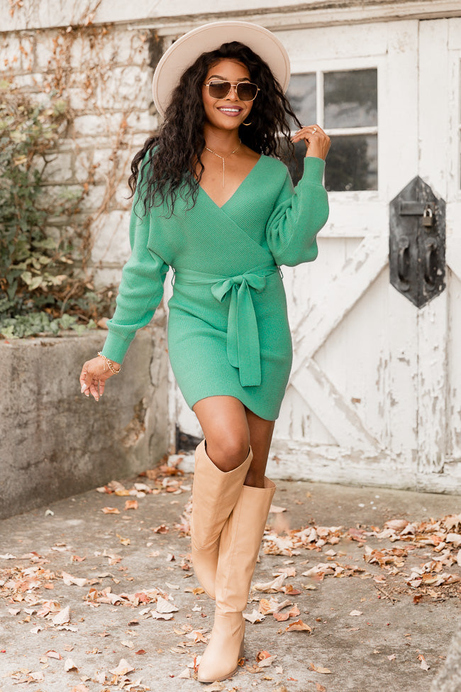 Talk of The Town Green Belted Sweater Dress FINAL SALE Collections For Sale