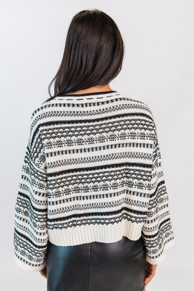 One Step Up Ivory and Black Printed Crew Neck Sweater FINAL SALE Genuine Online