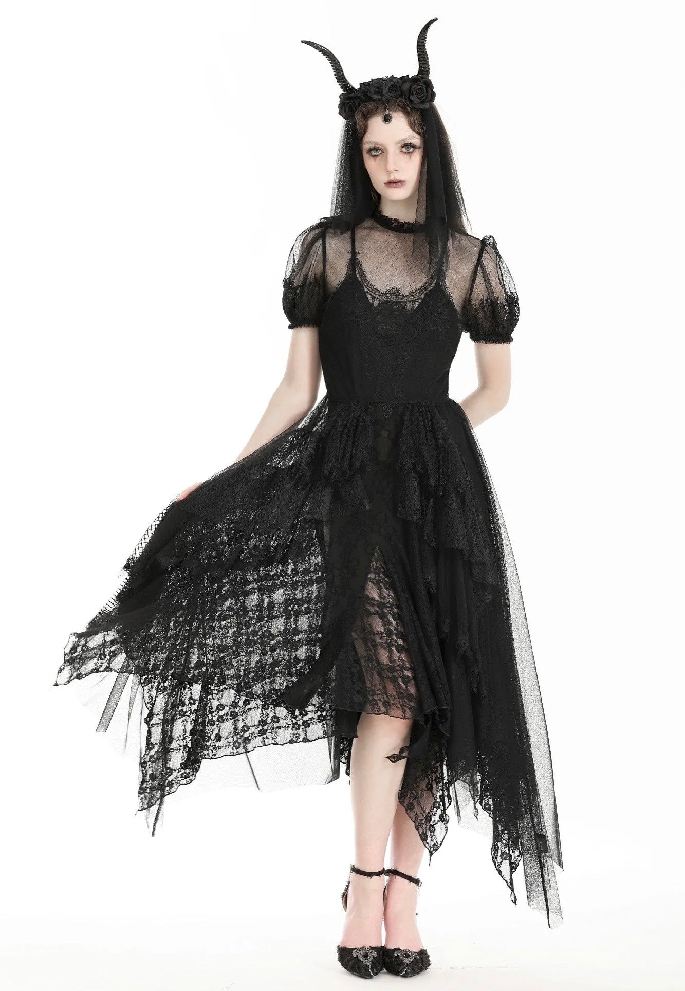 Dark In Love - Gothic Dark Night Elf Winged Mesh Black - Dress Sale Best Pices