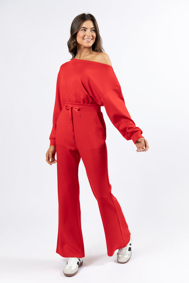 Wear It Out Red Boat Neck Jumpsuit SALE Cheapest Pice