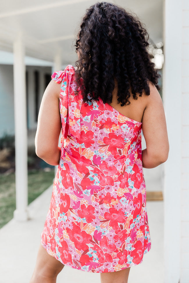 Thriving All Night One Shoulder Dress in Watercolor Red Floral Print FINAL SALE Cheap Sale Pay With Paypal