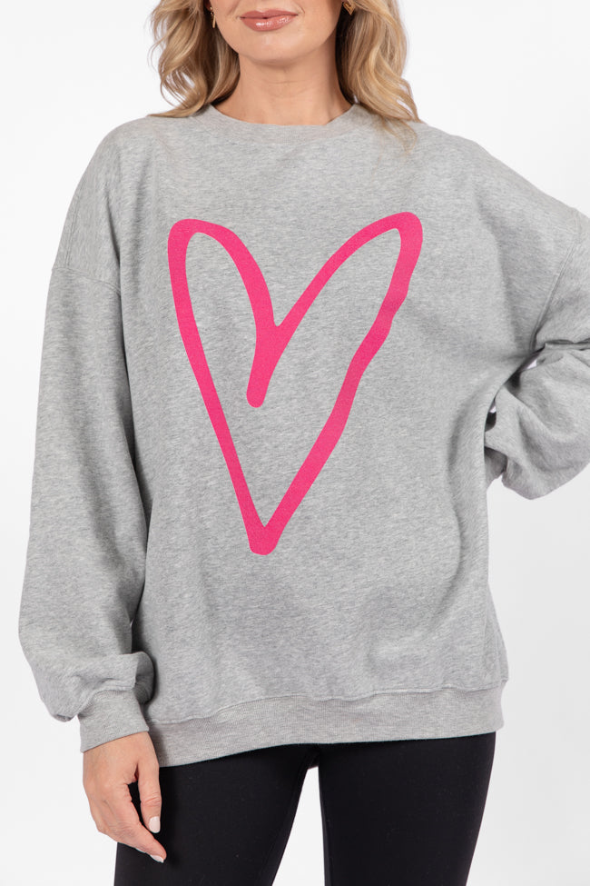 Heart Sketch Light Grey Oversized Graphic Sweatshirt Pick A Best