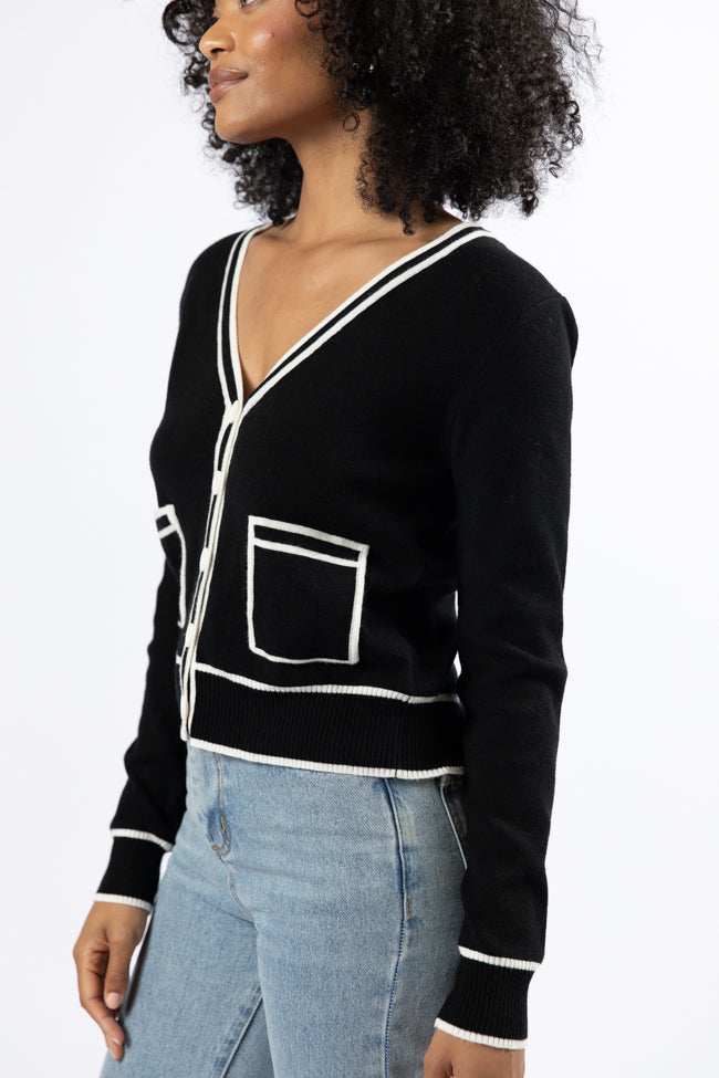 Gives Me Time Black and Ivory Contrast Trim Cardigan Order