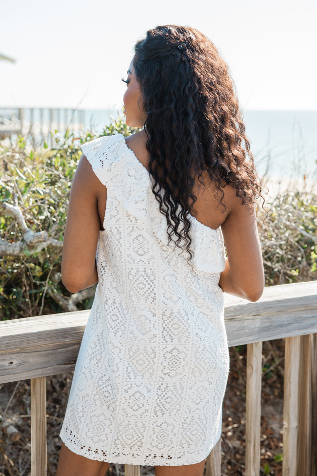 Where Memories Are Made White Crochet One Shoulder Dress Very Cheap Sale Online