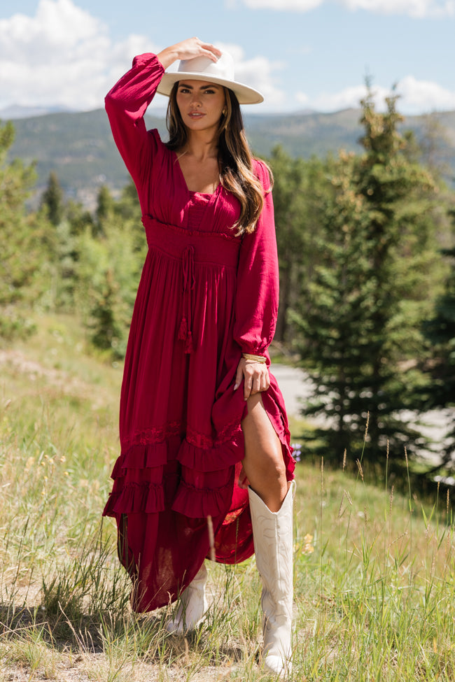 Lucky to Have You Wine Maxi Dress Sale Real