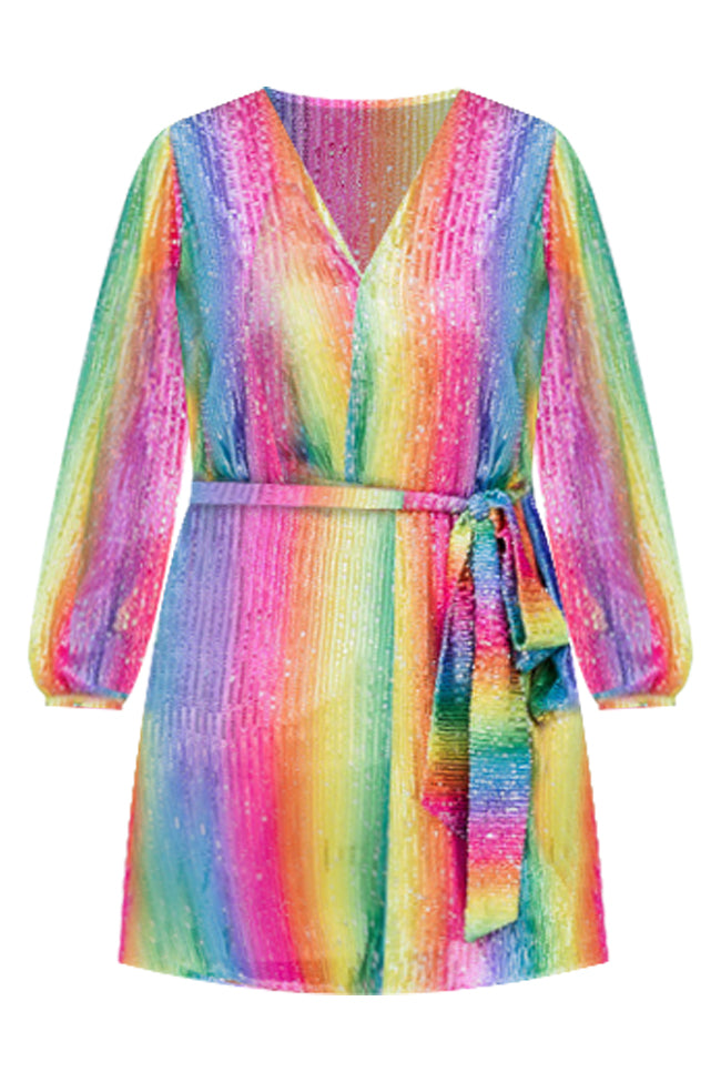 Light Up My World Rainbow Striped Sequin Mini Dress FINAL SALE With Credit Card Cheap Online