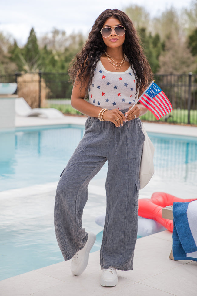 Take It In Stride Red White And Blue Star Printed Sweater Tank FINAL SALE Cheap Pice Original