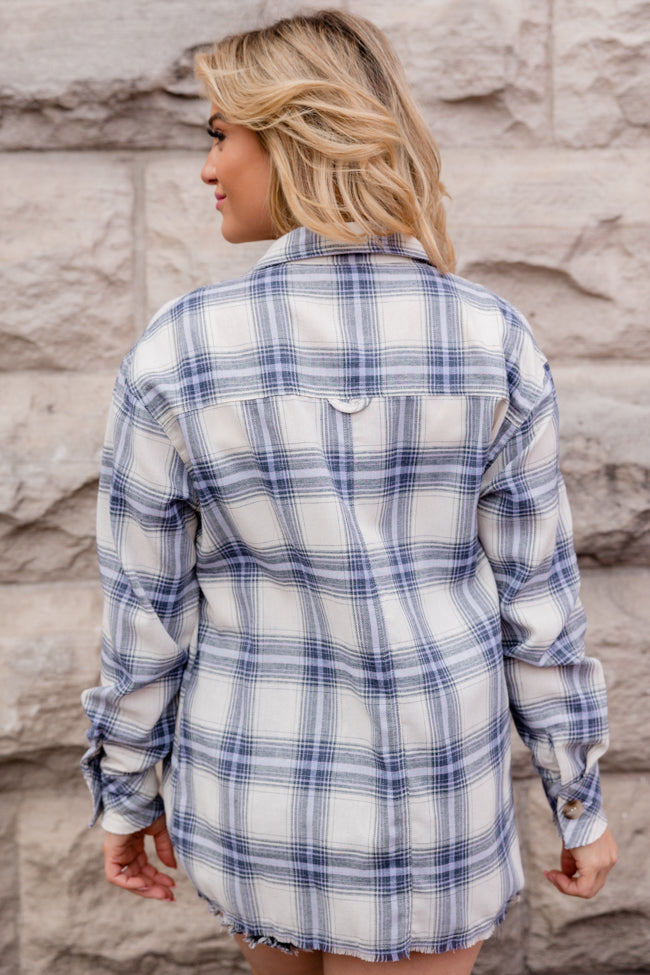 Round It Up Navy And Purple Plaid Button Front Shirt Outlet Sale Online