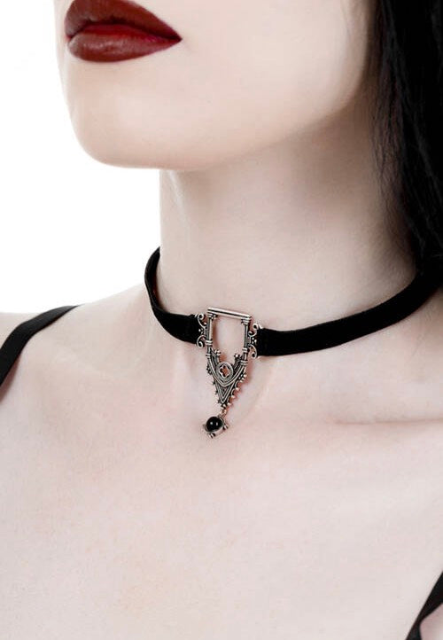 Restyle - Cathedralis Velvet Collar Black/Silver - Choker Inexpensive Sale Online