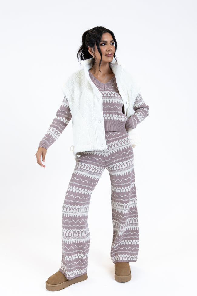 Full Of Charm Mocha and Ivory Fair Isle Lounge Set Sale Great Deals