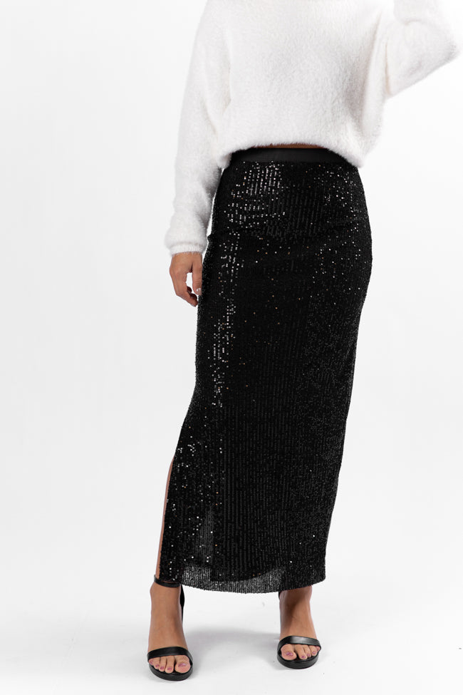 Own The Night Black Sequin Maxi Skirt SALE 100% Authentic