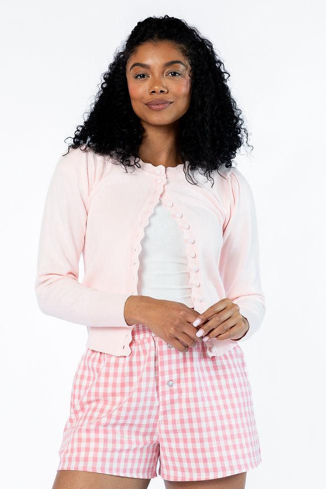 Perfect Clarity Blush Scalloped Trim Cardigan Get To Buy Cheap Online