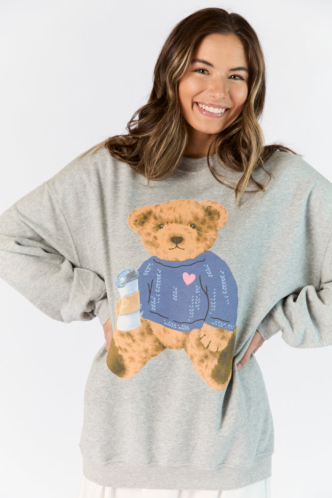 Vintage Teddy Bear Heart Sweater Light Grey Oversized Graphic Sweatshirt Outlet Deals